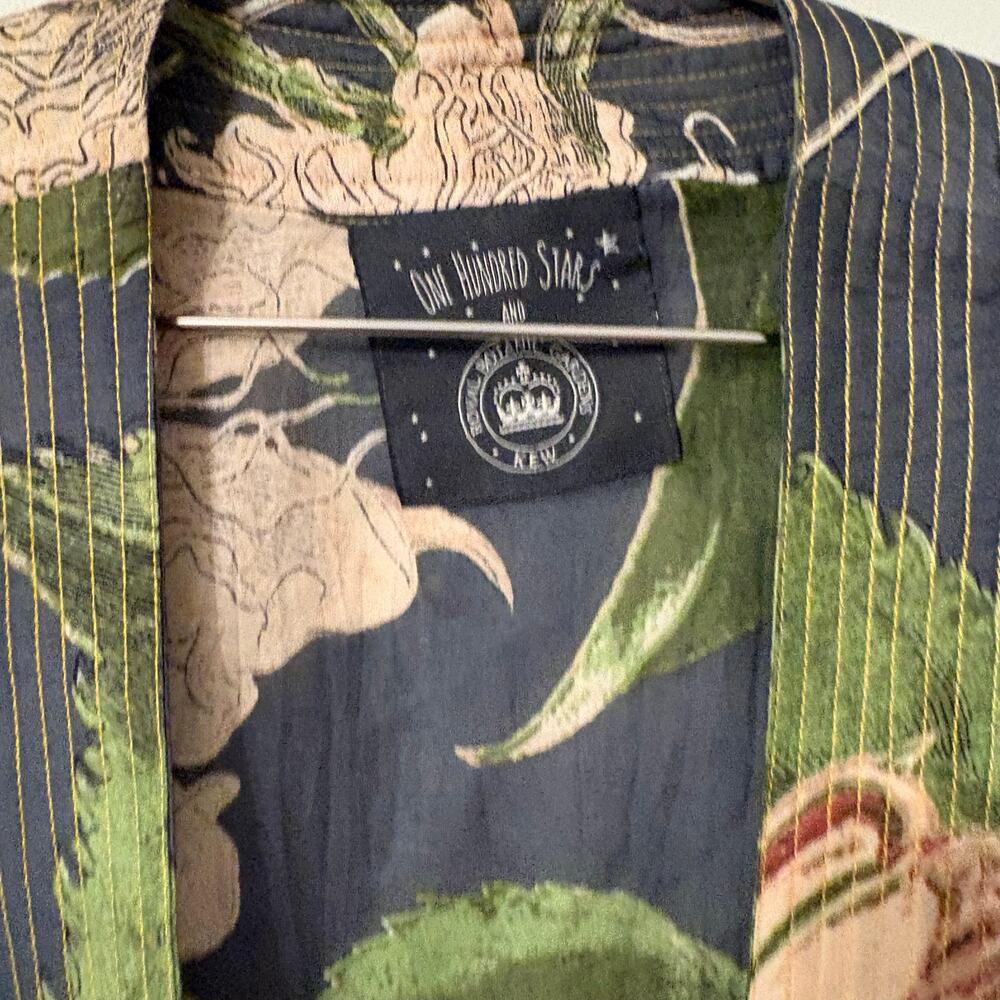 One Hundred Stars Blue Vine Floral 3/4 Sleeve Kimono OS - Picture 5 of 7